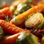 Roasted Maple Glazed Carrots And Brussel Sprouts