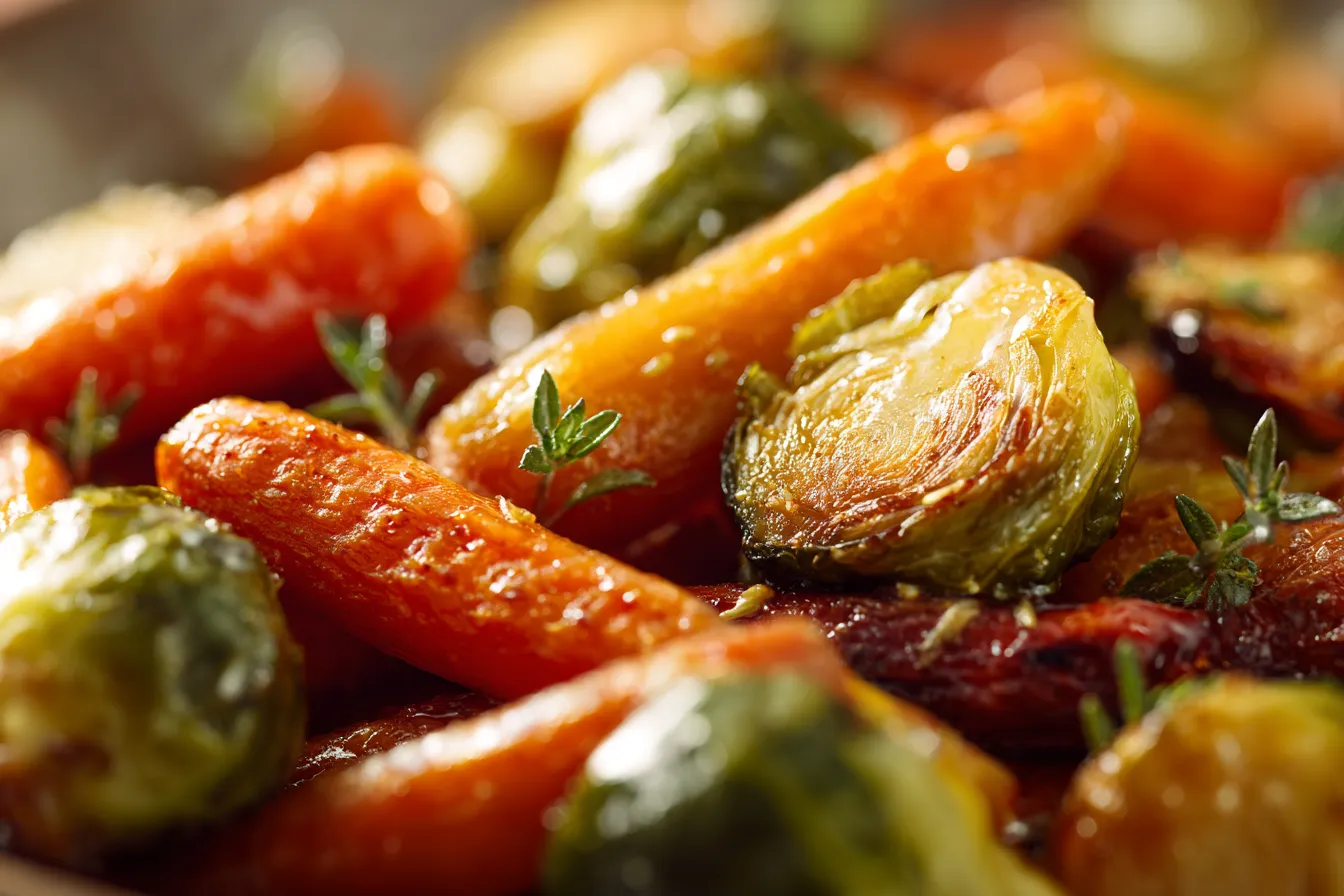 Savory Roasted MapleGlazed Carrots Brussel Sprouts Recipe