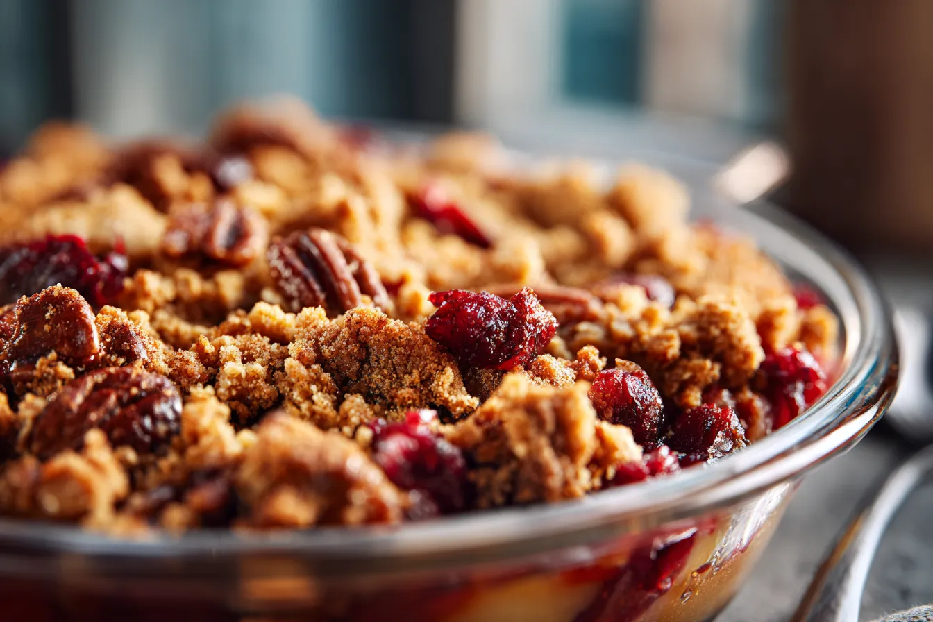 Irresistible Spiced Cranberry Apple Crumble w Pecan Topping