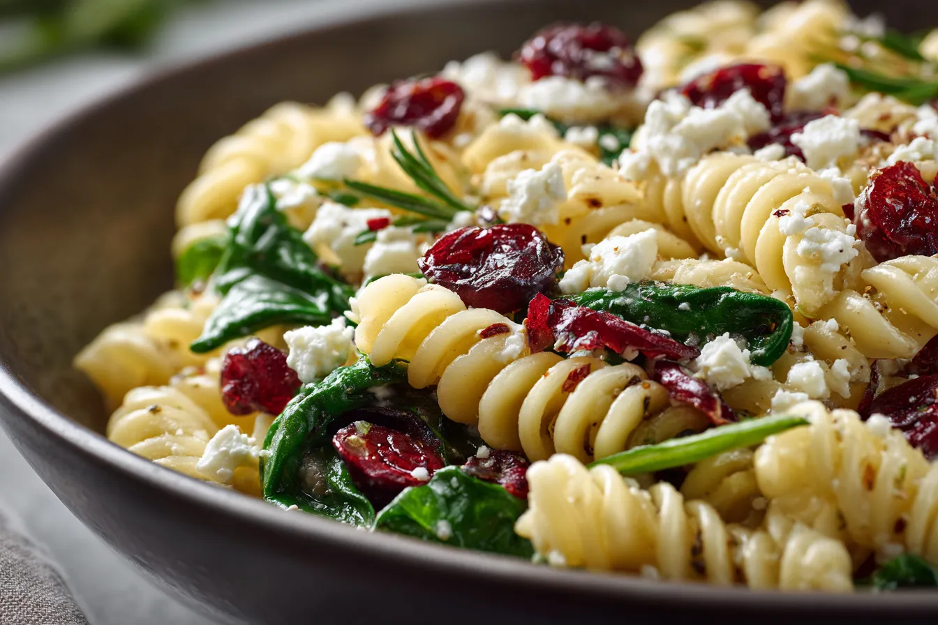 Delicious Spinach Pasta Salad w Feta Cranberries Recipe