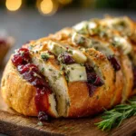 Garlic Herb Sourdough Bread Stuffed with Brie and Cranberry Sauce