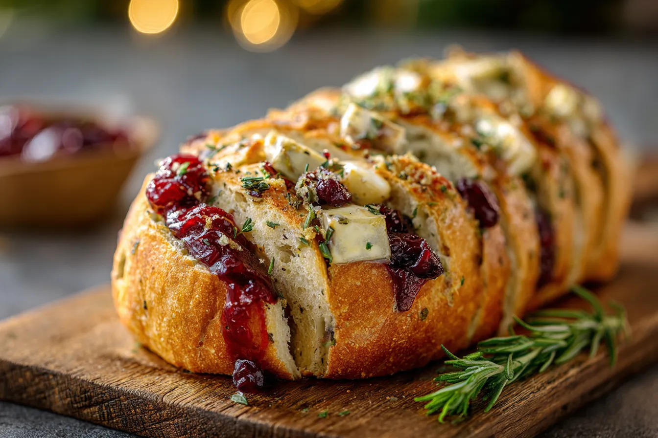 Delicious Garlic Herb Sourdough Bread Stuffed with Brie Cranberry