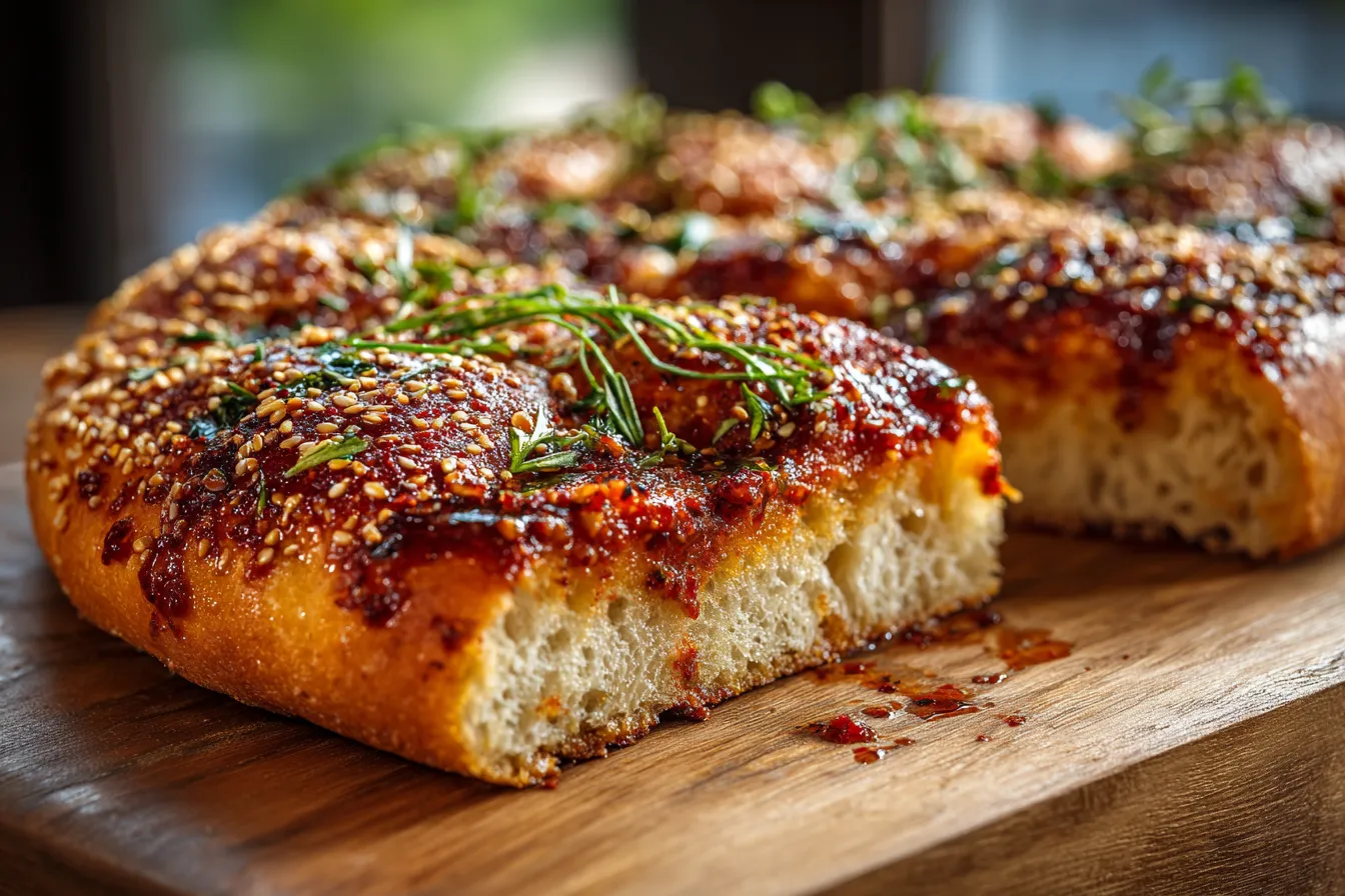 Savory Harissa Sesame Crust Focaccia Pizza Recipe Unveiled