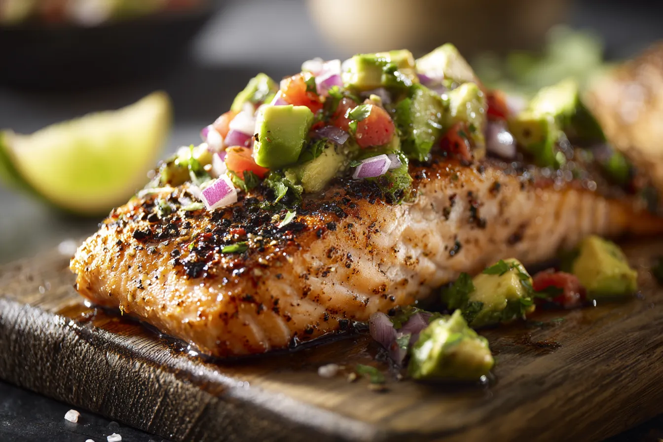Delicious Baked Cilantro Lime Salmon & Avocado Salsa Recipe