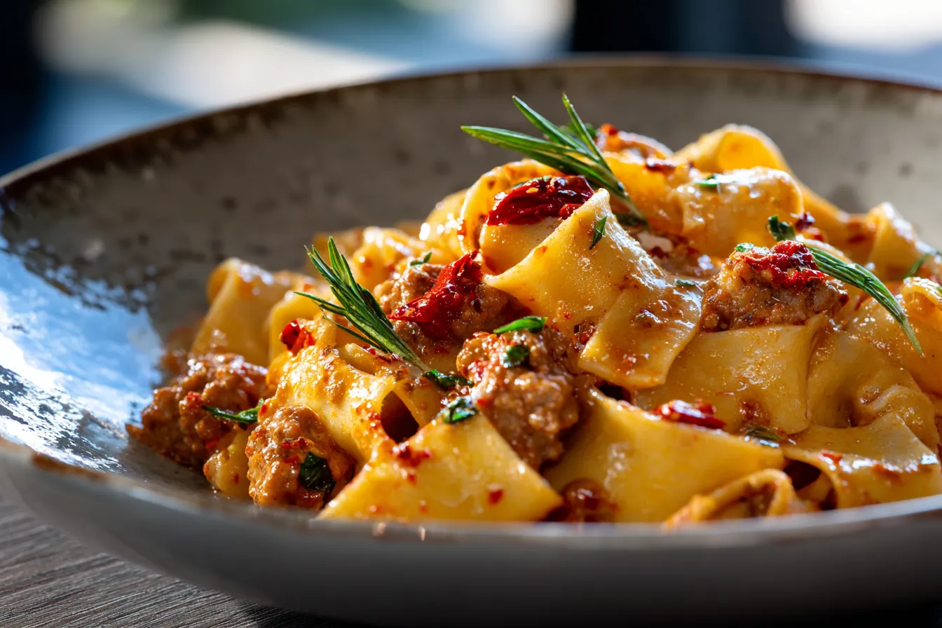 Savory Creamy Calabrian Chili Pappardelle with Sausage Bliss