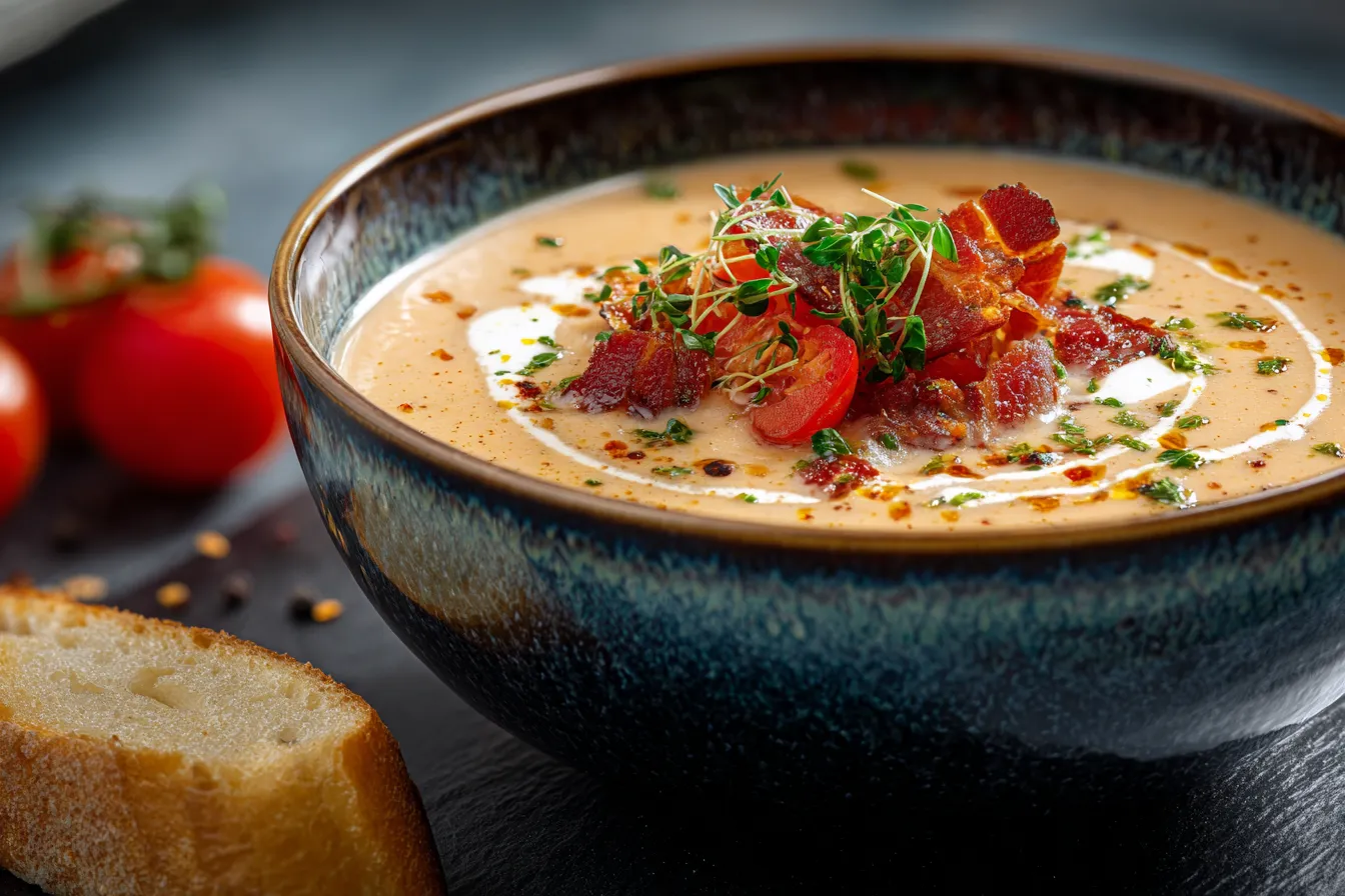 Deliciously Creamy White Bean & Bacon Tomato Soup Recipe
