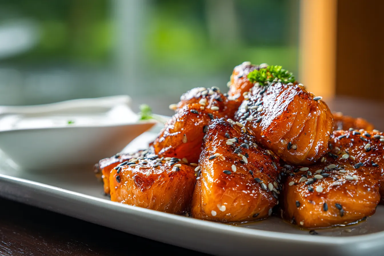 Irresistible Crispy Air Fryer Honey Garlic Salmon Bites20 Mins