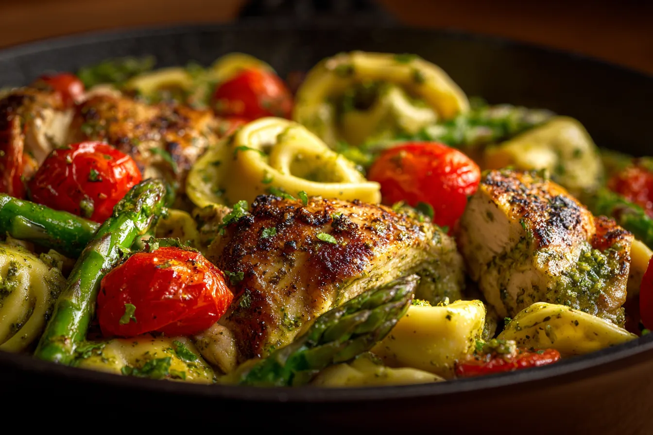 Savory One-Pan Pesto Chicken, Tortellini & Veggies Recipe
