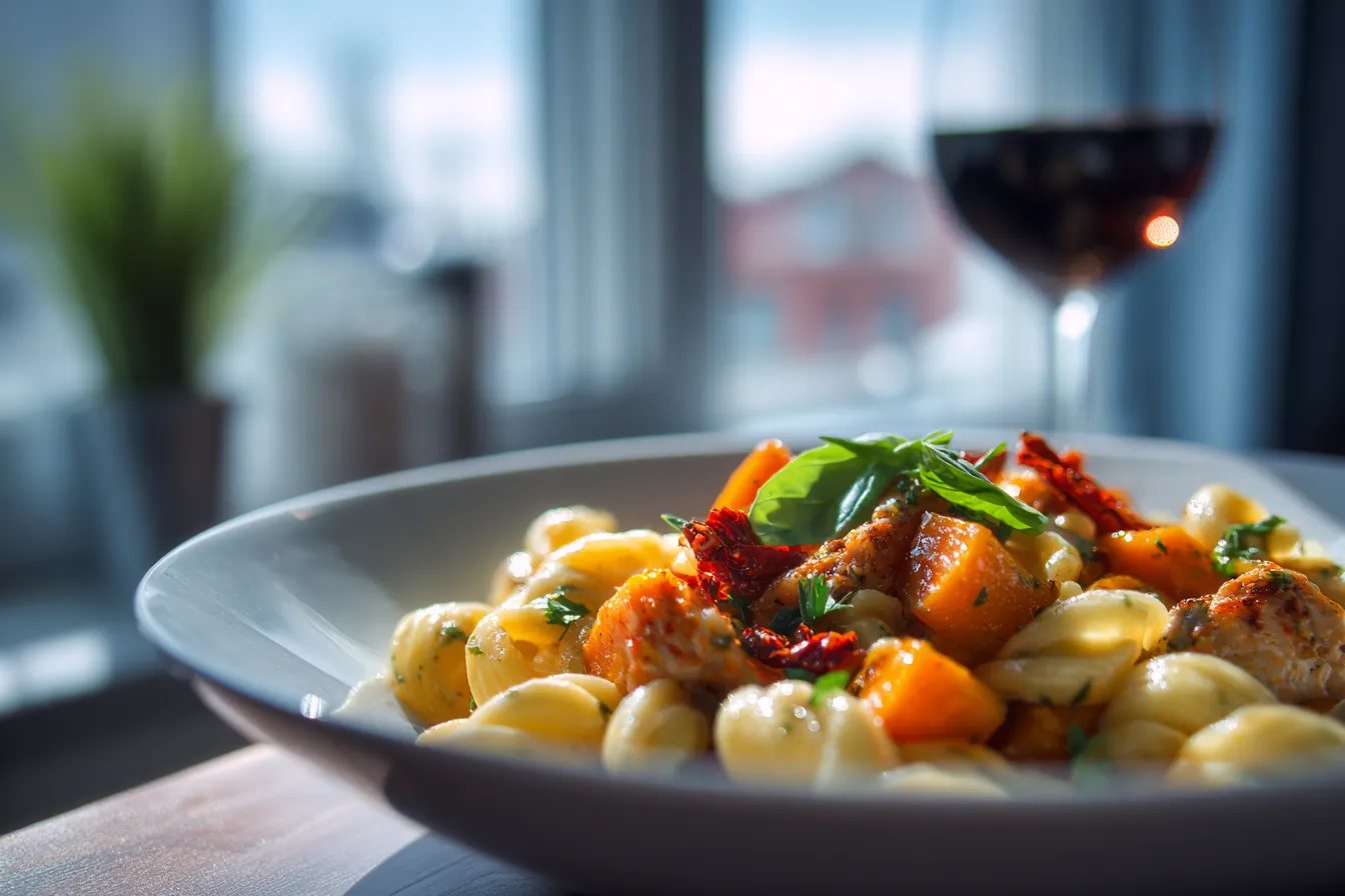 Savory Roasted Butternut Squash & Sun-Dried Tomato Chicken Pasta
