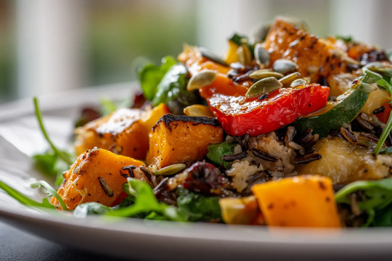 Savor Warm Roasted Veggie Salad & Wild Rice Casserole Delight!