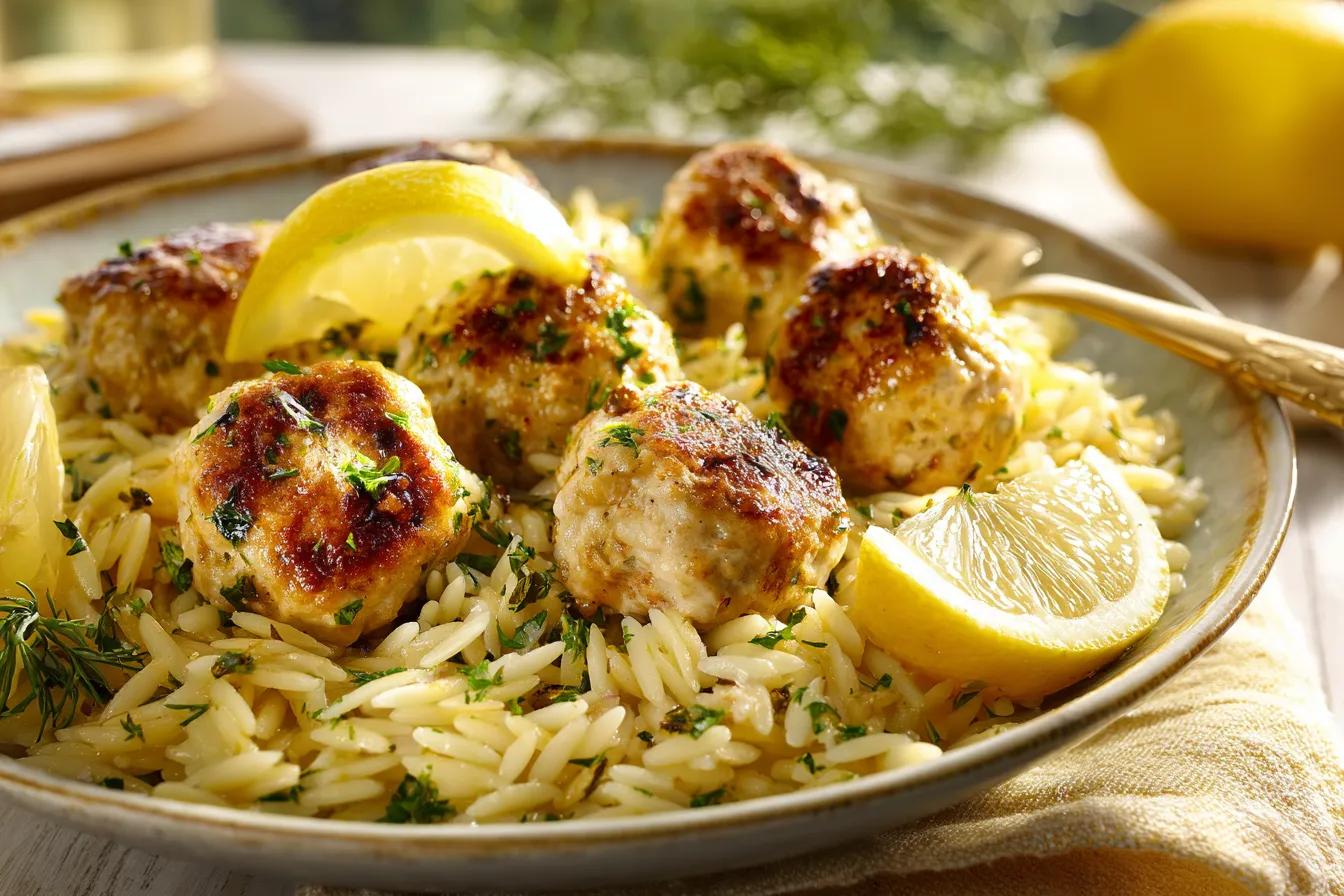 Satisfying Baked Chicken Meatballs & Lemon Orzo for Busy Weeks