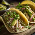 Crunchy Chicken Tacos with Poblano and Avocado Jalapeño Salsa