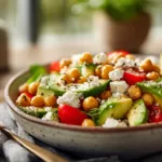 Fresh Chickpea Feta Salad with Avocado for Healthy Lunches