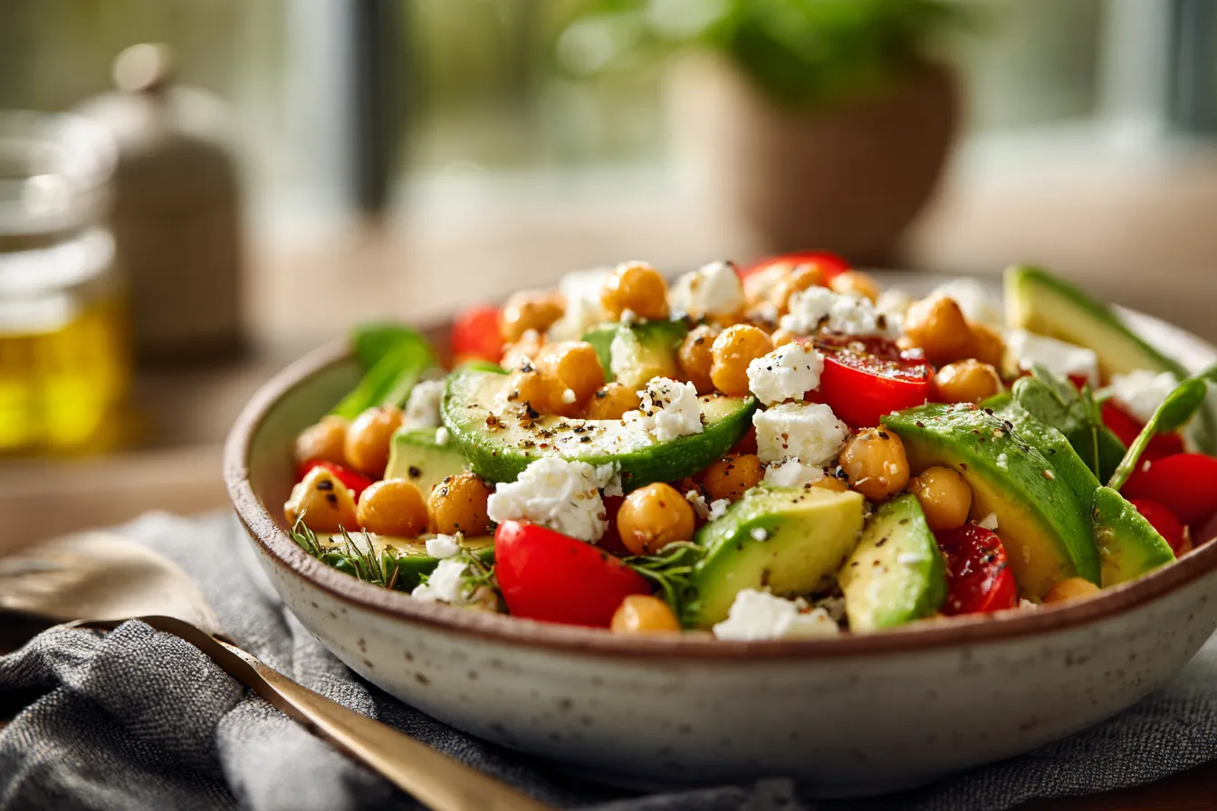 Energizing Fresh Chickpea Feta Salad & Avocado for Healthy Lunches