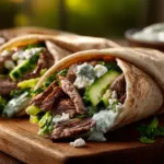 Greek Beef Wraps with Cucumber Feta Sauce