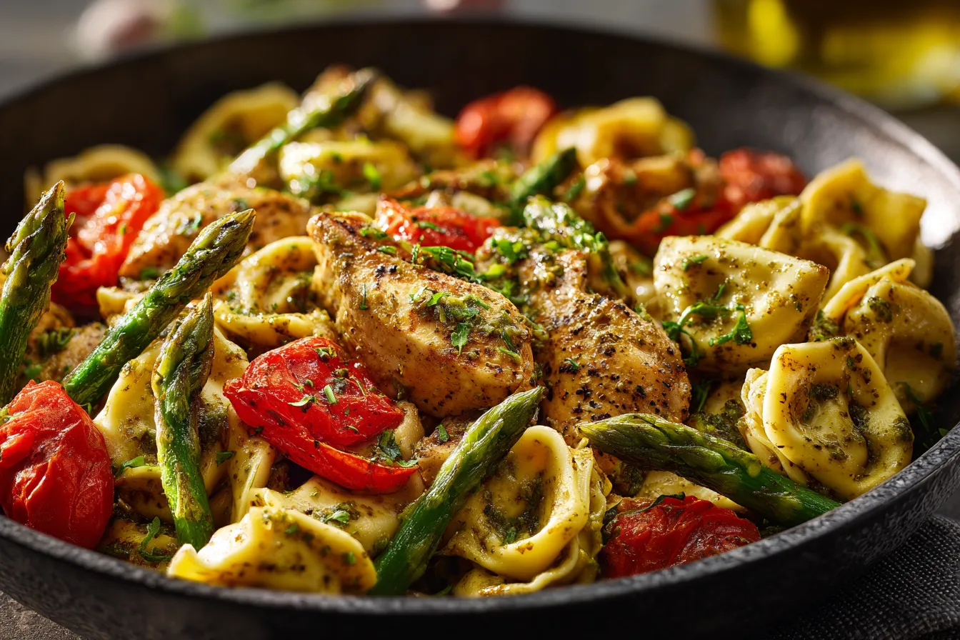 292 one pan pesto chicken tortellini and veggies asparagus tomatoes 1 6980c97ad28c9