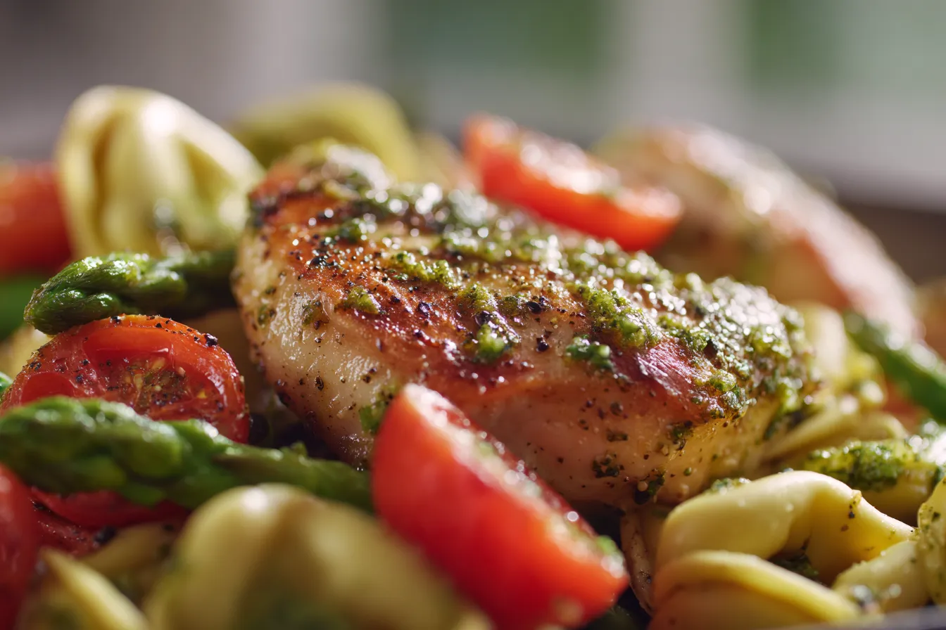 292 one pan pesto chicken tortellini and veggies asparagus tomatoes 2 6980c97d510df