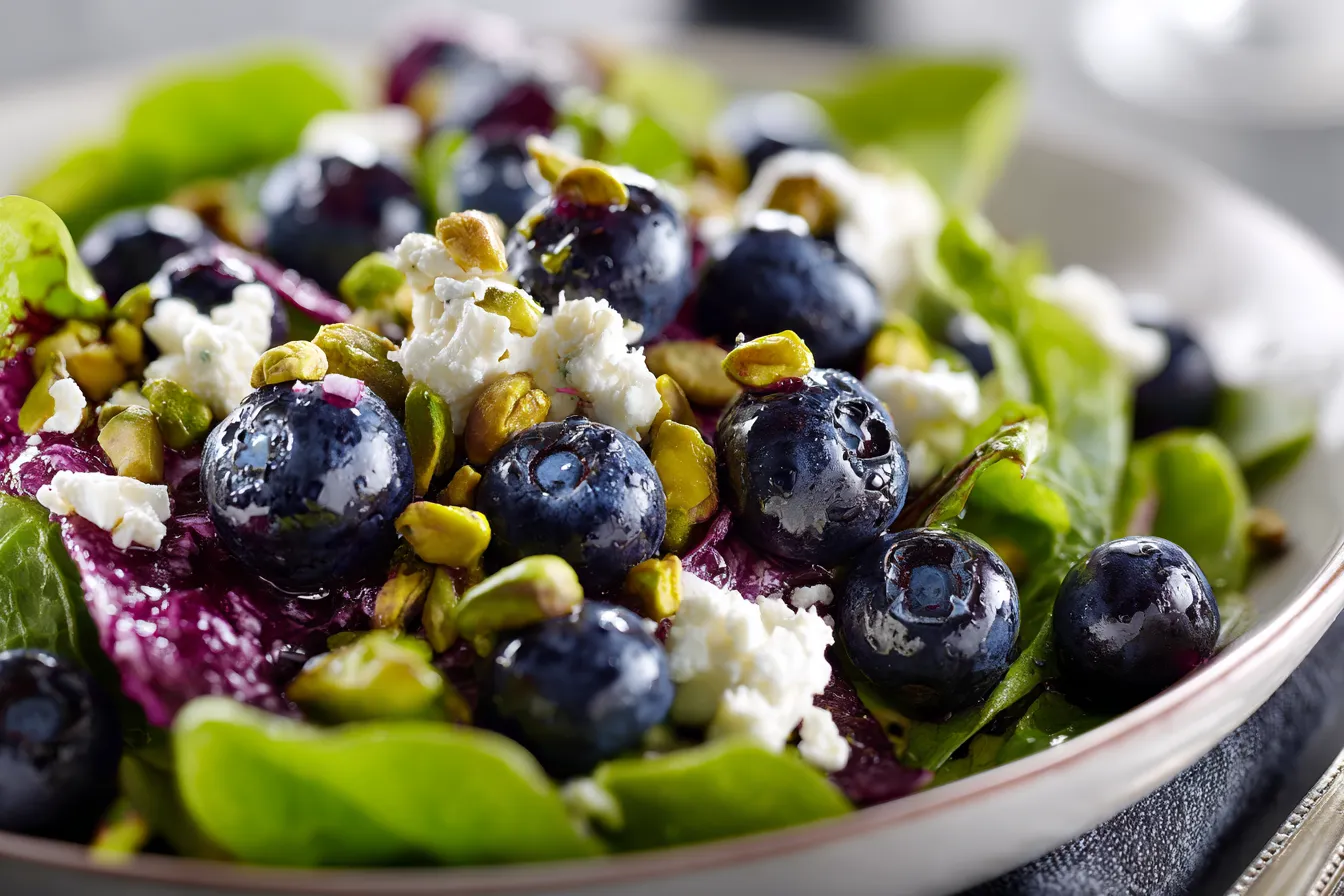 Quick & Tasty Spring Blueberry Feta Salad w/ Pistachios