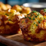 Cheesy Crispy Cheddar Corn Potato Muffins