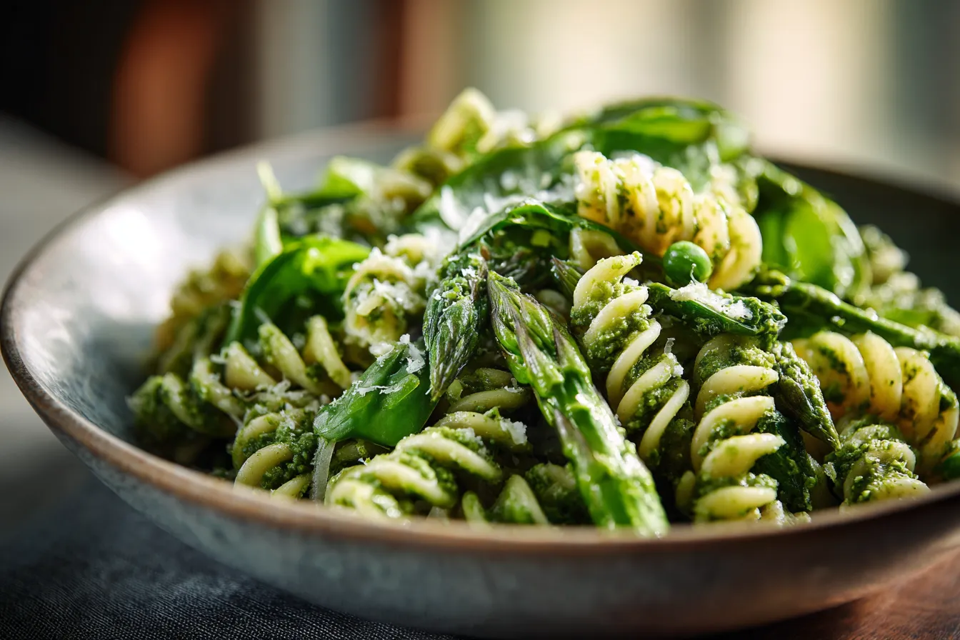 Savory Creamy Pesto Pasta Salad with Spring Greens for Quick Dinners