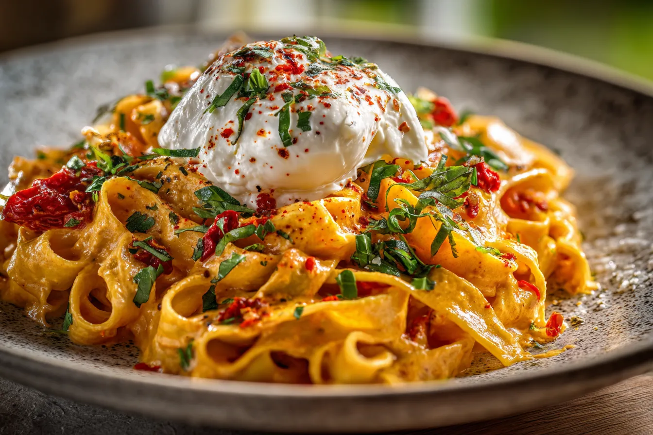 292 creamy red pepper pasta with burrata herbs 1 69c08ae764689