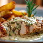 High Protein Creamy Garlic Chicken & Crispy Potatoes