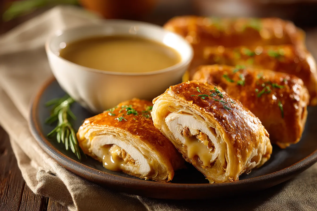 Delicious Lighter Chicken Pastry Rolls w/ Mustard Pan Sauce