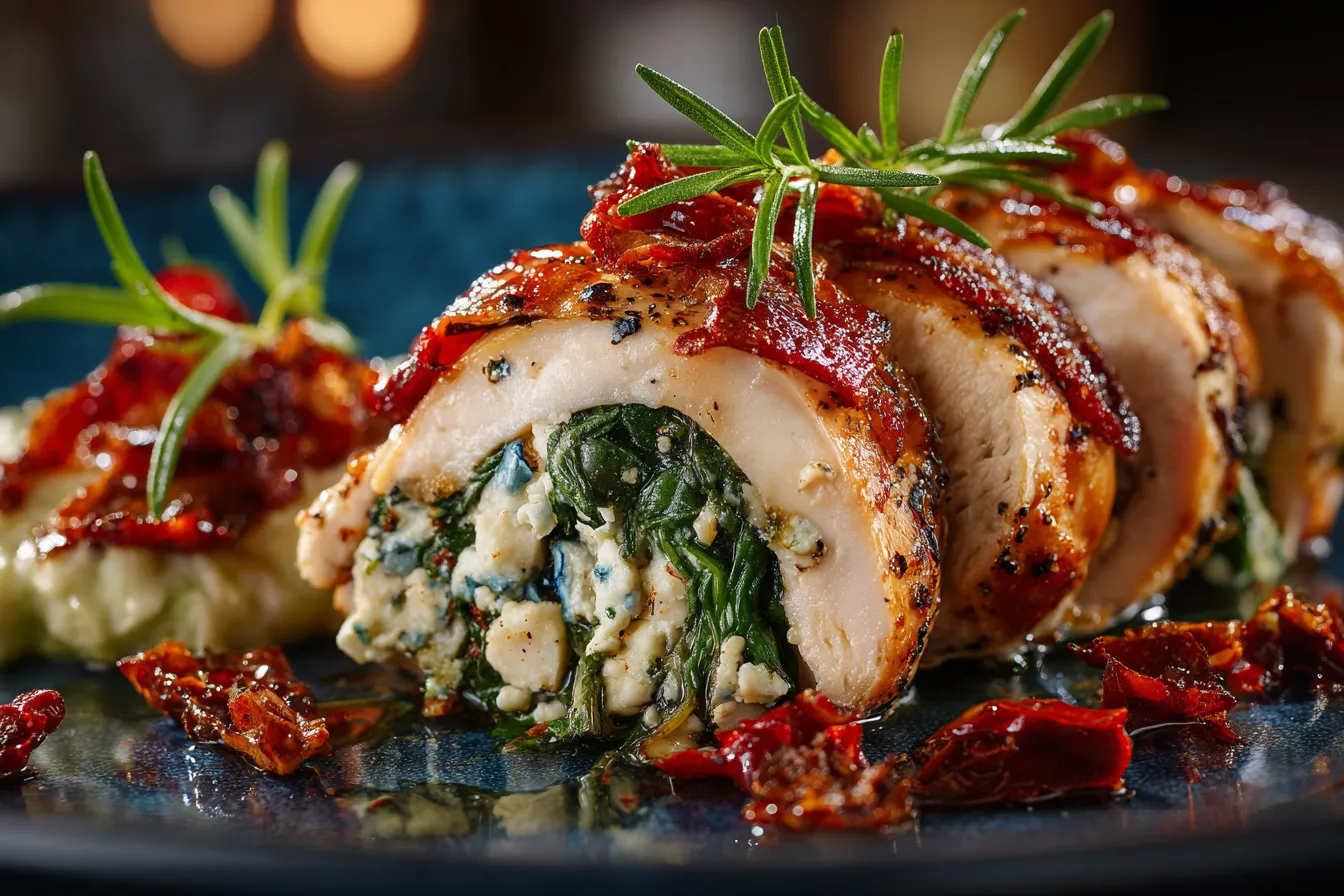 Delicious Rolled Up Chicken with Feta, Spinach & Sun-Dried Tomatoes