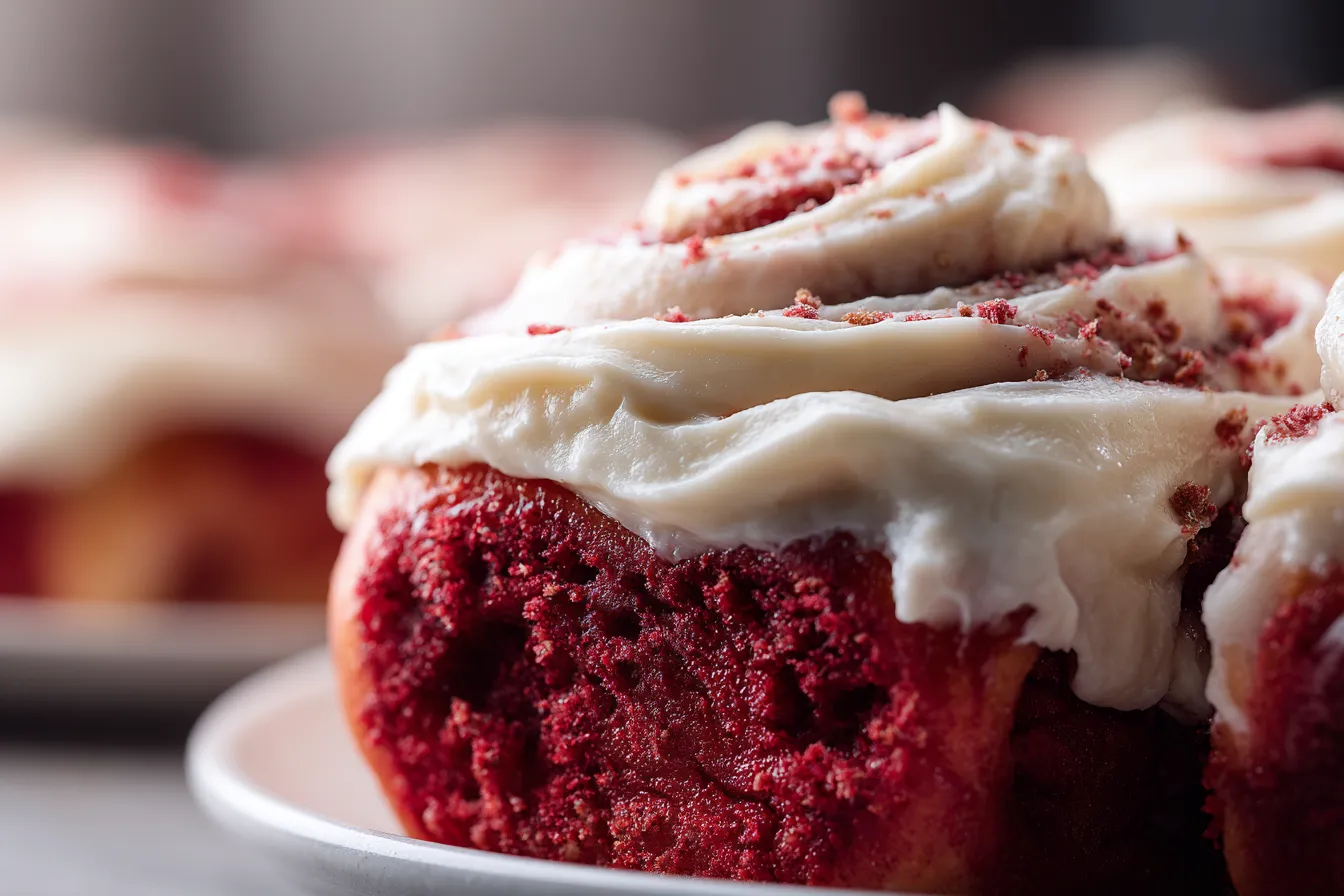 Irresistible Soft Red Velvet Cinnamon Rolls w/ Cream Cheese Frosting