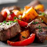 Steak Bites with Sweet Potatoes and Peppers
