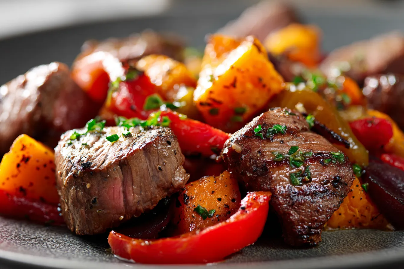 Savory Steak Bites with Sweet Potatoes & Peppers Recipe
