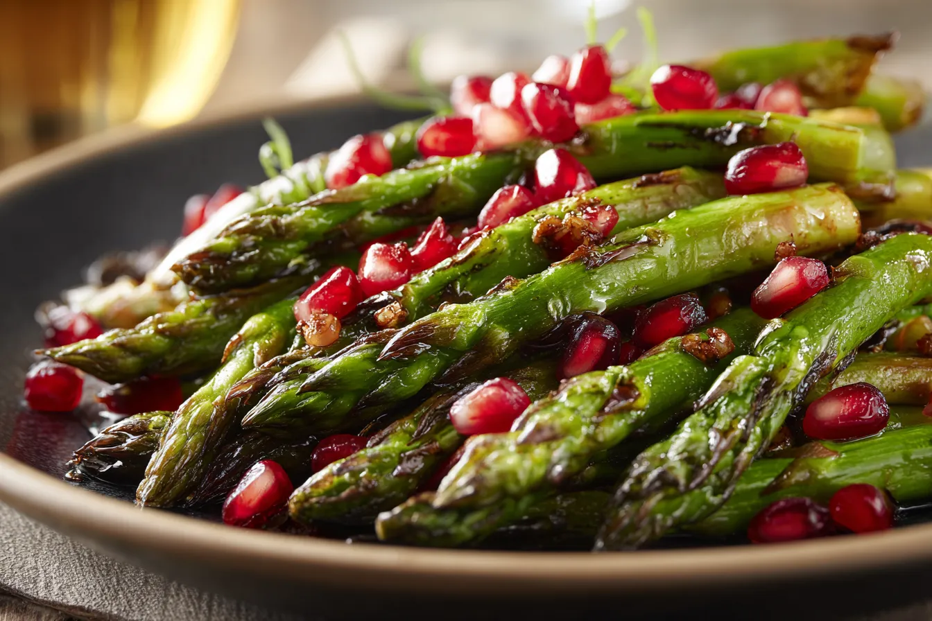 Irresistible Warm Holiday Asparagus Salad with Pomegranate Seeds
