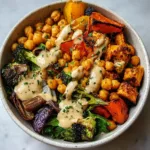 Roasted Veggie & Chickpea Bowls with Maple Dijon Tahini Dressing