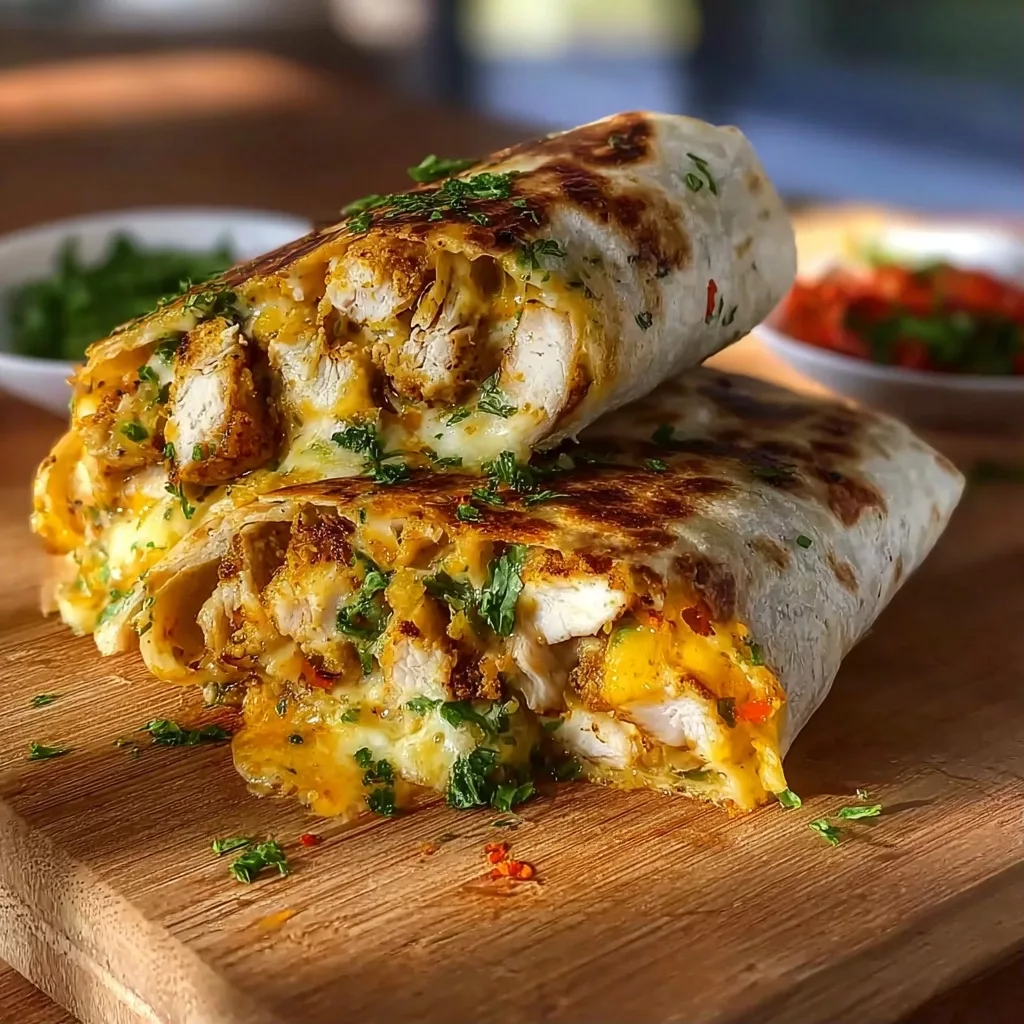 Ooey-Gooey Cheesy Garlic Chicken Wraps